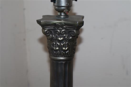 A pair of Corinthian columned plated table lamps Height 55cm